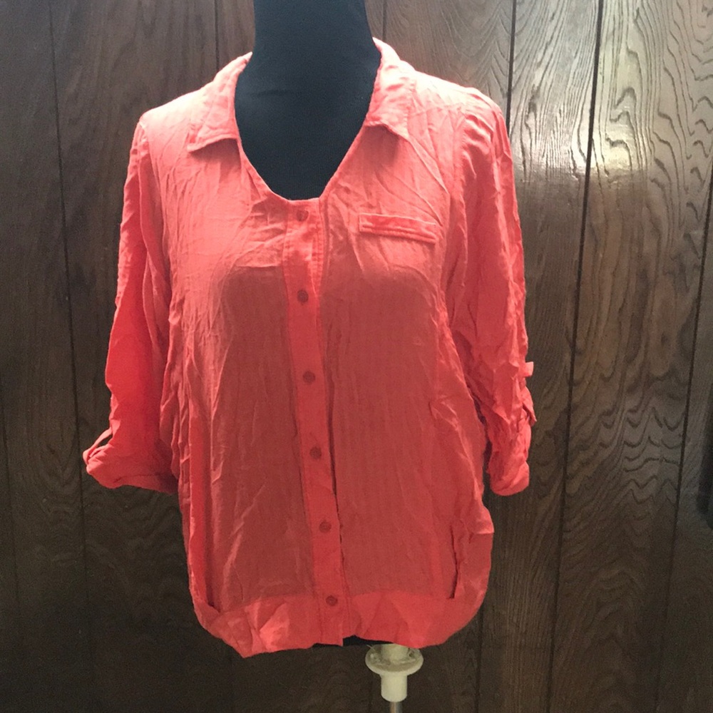 E Wear Women Orange Button Down OS